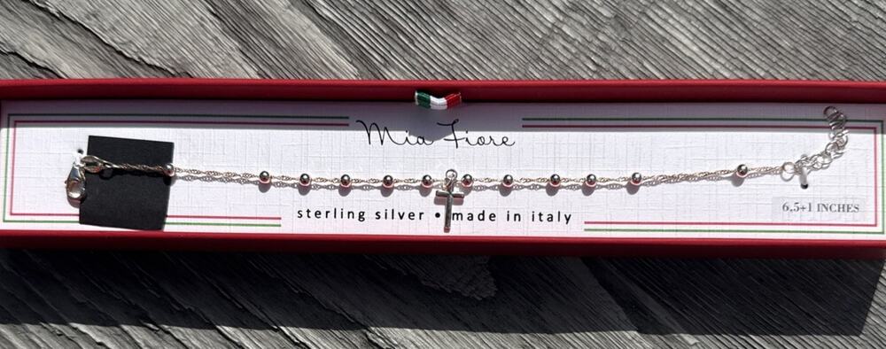 Mia Fiore Italy Sterling Silver 925 Bracelet Mary Cross 6.5”
